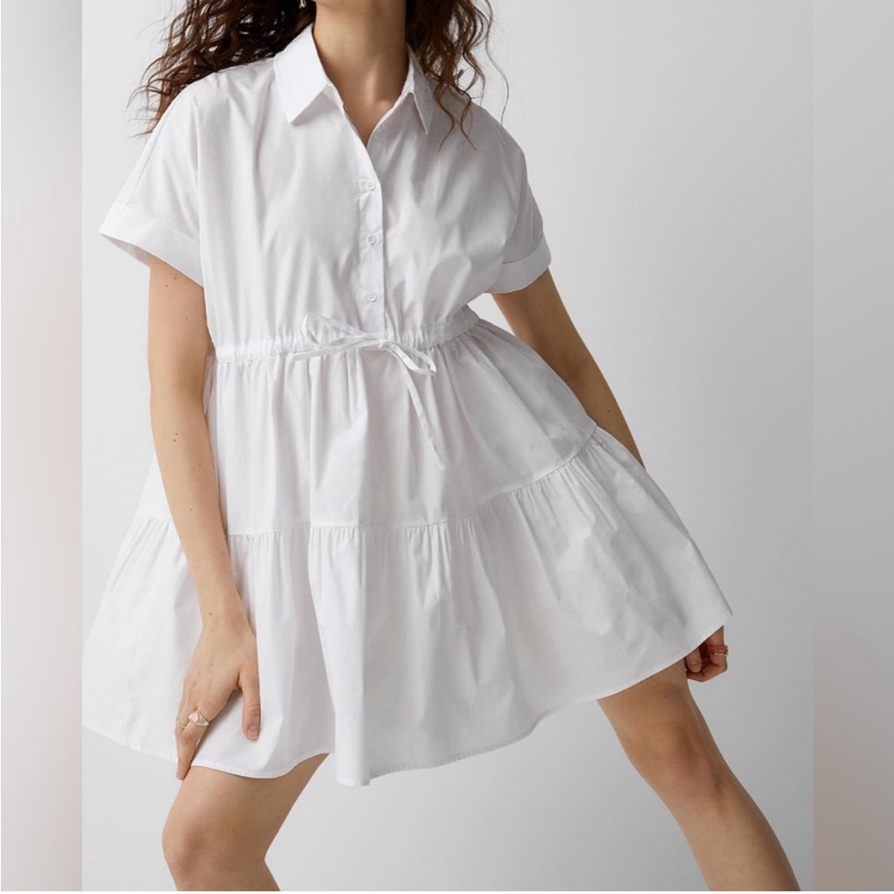 Zara Tiered Oxford Shirt Dress in White size M